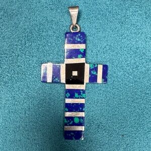 Lapis and Silver Cross Pendant
